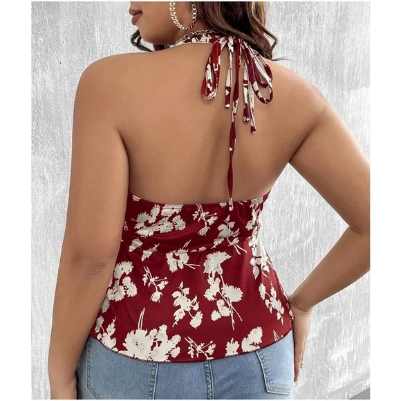 Plus Floral Print Ruffle Hem Halter Tank top - Picture 8 of 8